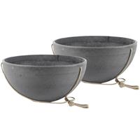 2x Stuks Hangende Bloempot/plantenpot Schaal Van Gerecycled Kunststof Donkergrijs D35 En H17 Cm - Plantenpotten