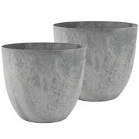 2x Stuks Bloempot/plantenpot Van Gerecycled Kunststof Betongrijs D38 En H33 Cm - Plantenpotten