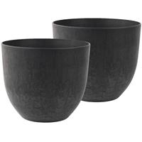 2x Stuks Bloempot/plantenpot Van Gerecycled Kunststof Zwart D28 En H24 Cm - Plantenpotten