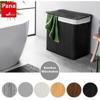 PANA ECO Bambus Wäschekorb mit Deckel • 72L • Schwarz - 