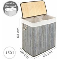 PANA ECO Bambus Wäschekorb mit Deckel • 150L • Stone Grey - 