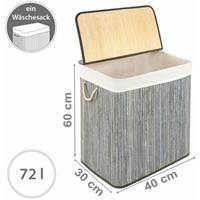 PANA ECO Bambus Wäschekorb mit Deckel • 72L • Stone Grey - 