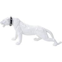 HHG Deko Figur Panther 59cm, Polyresin Skulptur Leopard, In-/Outdoor ~ weiß hochglanz mit Halsband