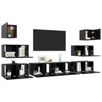 vidaXL TV-Schrank 8-tlg. TV-Schrank-Set Schwarz Holzwerkstoff (8-St)