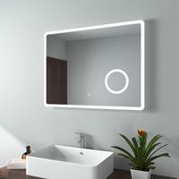 EMKE Badspiegel mit Beleuchtung, Wandspiegel 80x60 cm mit Touch, 3-fach Lupe, Kaltwei℃ (Modell M) - 80x60cm | Touch+Lupe+Kaltwei℃