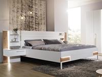 Mobistoxx Bed en nachtkastjes VALOU 200x200 cm mat wit/oak atlantic met led