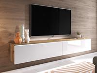 Mobistoxx TV-meubel DUBAI 2 klapdeuren 140 cm hoogglans wit/eik wotan met verlichting