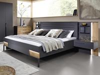 Mobistoxx Bed en nachtkastjes VALOU 180x200 cm grafiet/oak atlantic met led