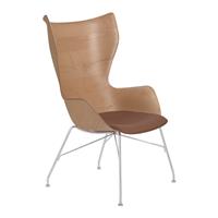 Kartell K/Wood Fauteuil Essen - Licht hout / Licht leder / Chrome