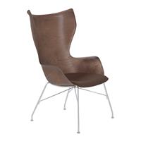 Kartell K/Wood Fauteuil Essen - Donker hout / Donker leder / Chrome