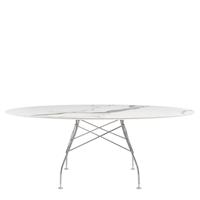 Kartell Glossy Eettafel Marmer Ovaal - Chrome / Wit marmer