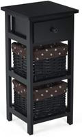 costway Nachtkastje met Lade Bijzettafel Rieten Kist 28 x 26 x 60 cm Zwart + Bruin