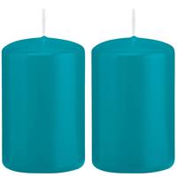 2x Turquoise Blauwe Cilinderkaarsen/stompkaarsen 5 X 8 Cm 18 Branduren tompkaarsen