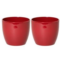 2x Stuks Bloempot Glanzend Wijn Rood Keramiek Voor Kamerplant H25 X D28 Cm - Plantenpotten