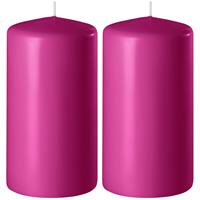 2x Fuchsia Roze Cilinderkaarsen/stompkaarsen 6 X 8 Cm 27 Branduren tompkaarsen