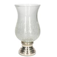 Craquele Glazen Kaarsenhouder Voor Theelichtjes/waxinelichtjes Met Gouden Voet 26,5 X 13,5 Cm - Waxinelichtjeshouders