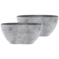 2x Stuks Bloempot/plantenpot Balkonbak Van Gerecycled Kunststof Beton Grijs D36 X 16 En H16 Cm - Plantenpotten