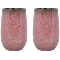 2x Stuks Keramiek Aardewerk Hoge Bloemvaas/plantenpot Van H30 X D19 Cm In Het Een Oud Roze Flakes Motief- Plantenpotten