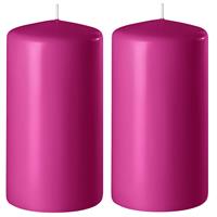 2x Fuchsia Roze Cilinderkaarsen/stompkaarsen 6 X 10 Cm 36 Branduren tompkaarsen