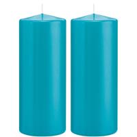 2x Turquoise Blauwe Cilinderkaarsen/stompkaarsen 8 X 20 Cm 119 Branduren tompkaarsen