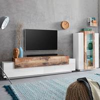 AHD AMAZING HOME DESIGN Wohnwand mit TV-Schrank und weißer Holzvitrine Corona