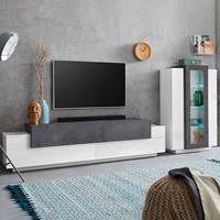 AHD AMAZING HOME DESIGN Wohnwand mit TV-Schrank und schieferweißer Vitrine Corona