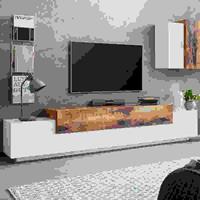 AHD AMAZING HOME DESIGN Design TV-Schrank 240cm 4 Fächer 3 Türen weiß und Holz Corona Low Maple