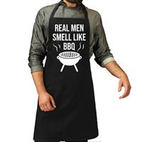 Bellatio Real Men Smell Like Bbq Barbeue / Keuken Schort Zwart Voor Heren - Feestschorten