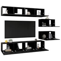 vidaXL Kleiderschrank 6-tlg TV-Schrank-Set Schwarz Spanplatte