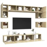 vidaXL Kleiderschrank 8-tlg TV-Schrank-Set Sonoma-Eiche Spanplatte TV-Konsole für Fernseher