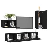 vidaXL Kleiderschrank 4-tlg TV-Schrank-Set Schwarz Spanplatte