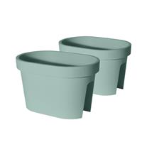 Set Van 2x Stuks Balkon Plantenpotten/bloempotten Mint Groen 40 X 25 Cm Ovaal Van Kunststof - Plantenpotten