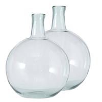 2x Stuks Stijlvolle Glazen Decoratieve Bloemenvaas In Het Transparant Glas Van 24 X 18 Cm - Vazen