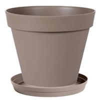 Bloempot Toscane Kunststof Taupe D40 X H32 Cm Inclusief Onderschaal D35 Cm - Plantenpotten