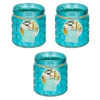 3x Stuks Citronella Kaarsen Tegen Insecten In Glazen Pot 12 Cm Blauw - Geurkaarsen