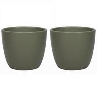 2x Stuks Bloempot Mat Dennen Groen Keramiek Voor Kamerplant H25 X D28 Cm - Plantenpotten