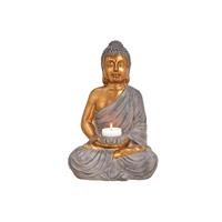 Boeddha Beeld Theelichthouders/windlichten Bruin/goud 41 Cm - Beeldjes