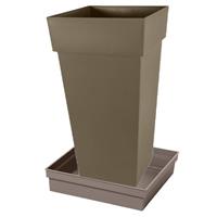 Bloempot Toscane Vierkant Kunststof Taupe L43 X B43 X H80 Cm Inclusief Onderschaal L33 X B33 X H5 Cm - Plantenpotten