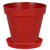 Bloempot Toscane Kunststof Rood D30 X H26 Cm Inclusief Onderschaal D23 Cm - Plantenpotten