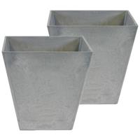 Set Van 2x Stuks Bloempot/plantenpot Vierkant Van Gerecycled Kunststof Steengrijs D30 En H30 Cm - Plantenbakken