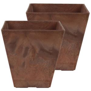 Set Van 2x Stuks Bloempot/plantenpot Vierkant Van Gerecycled Kunststof Terra Bruin D30 En H30 Cm - Plantenbakken