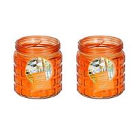 2x Stuks Citronella Kaarsen Tegen Insecten In Glazen Pot 12 Cm Oranje - Geurkaarsen