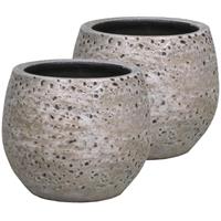 Set Van 2x Stuks Bloempot/plantenpot Van Keramiek Industrieel Lava Beige Motief D16 Cm En H14 Cm - Plantenpotten