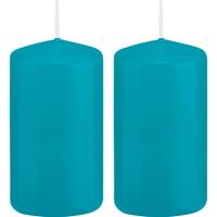 2x Turquoise Blauwe Cilinderkaarsen/stompkaarsen 6 X 12 Cm 40 Branduren tompkaarsen
