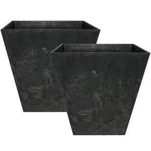 Set Van 2x Stuks Bloempot/plantenpot Vierkant Van Gerecycled Kunststof Zwart D30 En H30 Cm - Plantenbakken