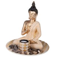 Boeddha Beeld Met Waxinelichthouder Voor Binnen Goud 25 Cm - Beeldjes