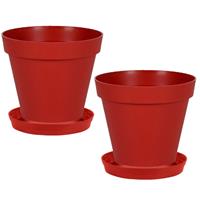 Set Van 2x Stuks Bloempotten Toscane Kunststof Rood D30 X H26 Cm Inclusief Onderschalen D23 Cm - Plantenpotten