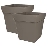 2x Stuks Bloempotten Toscane Vierkant Kunststof Taupe L32 X B32 X H32 Cm - Plantenpotten