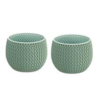 2x Stuks Ronde Mintgroene Kunststof Splofy Bloempotten/plantenpotten 1,4 Liter - Plantenpotten