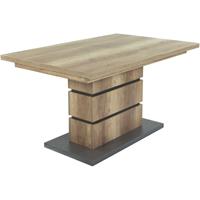 BYLIVING Auszugs-Tisch BEA / Esstisch ausziehbar in Eiche-Optik hell-braun / Esszimmer-Tisch mit Applikationen und Bodenplatte anthrazit /